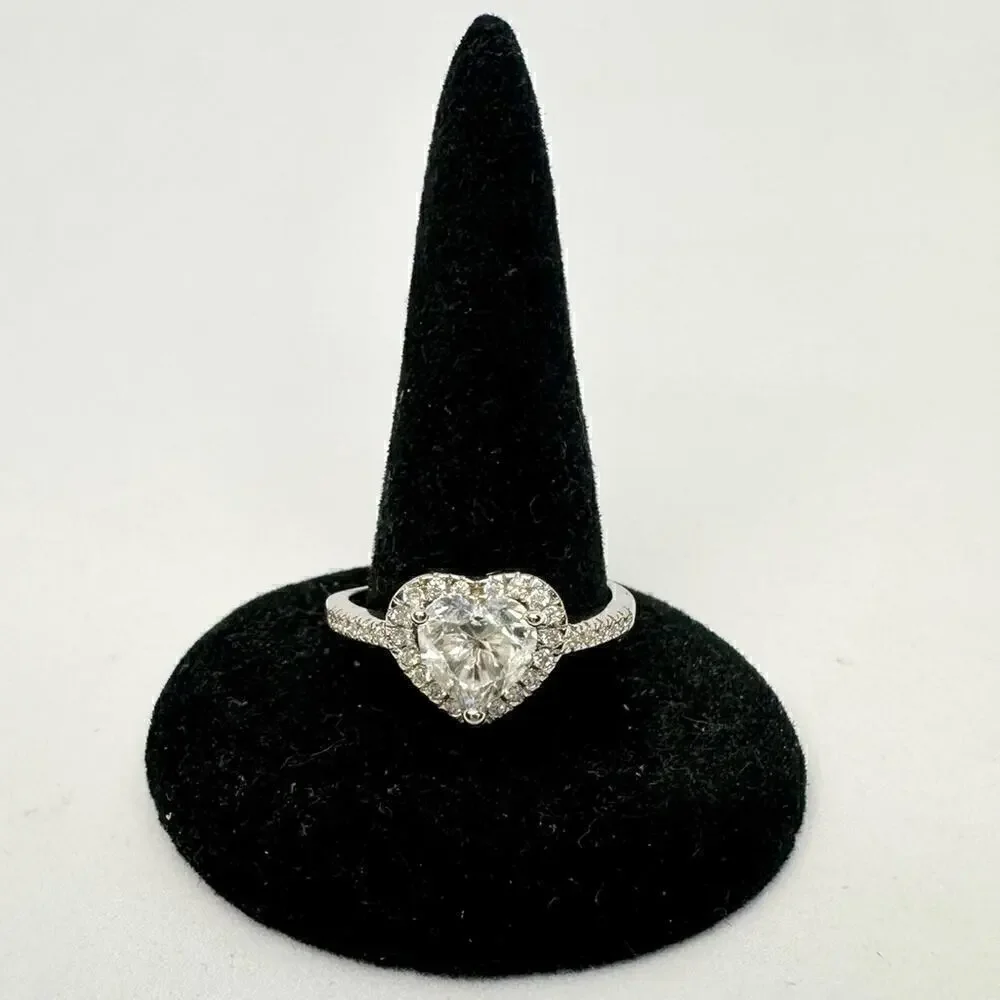 Heart Cut Halo Moissanite Diamond Engagement Ring 1.2 Ct Adjustable Ring.